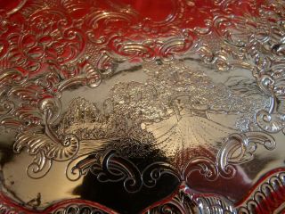 FABULOUSLY DECORATED & WEIGHTY (762g) GEORGE II 1752 SOLID SILVER SALVER / TRAY. 7