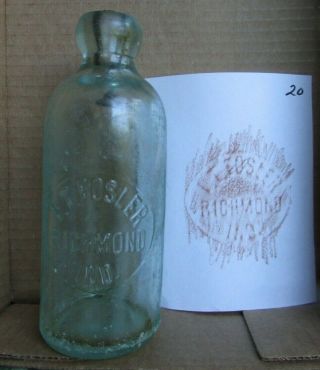 Aqua Blob Top Hutchinson Stoppered Bottle - I.  T.  Fosler,  Richmond,  Ind (20)