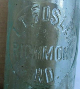 Aqua blob top Hutchinson stoppered bottle - I.  T.  FOSLER,  RICHMOND,  IND (20) 3