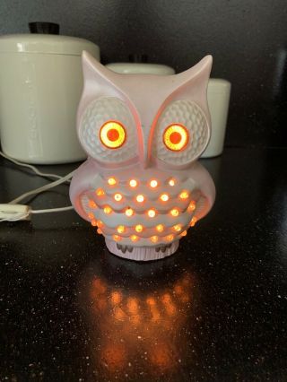 Vintage Owl Lamp Light Cutout Ceramic Handmade 6.  5 " Tall Great Con.