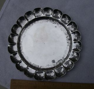 Antique Spanish Colonial 8 1/2 In Silver Plate - Scalloped Edge - Punched Decoration