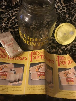 Vintage Lipton Sun Tea Glass Gallon Jug Jar Yellow Lid 70s 80s Retro Summer Nos