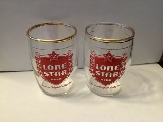 2 Lone Star Barrel Beer Glasses 3 1/2”
