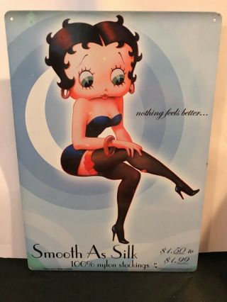 Betty Boop Tin Sign “smooth As Silk 100 Nylon Stockings” Very Sexy 