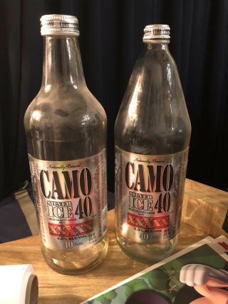 Camo Silver Ice 40 Oz Bottle Malt Liquor W Cap Clear Glass Beer Bottle