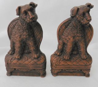 Airedale Dog Ornawood Bookends Airedale Terrier Vintage Pair