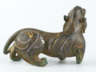 Antique Chinese Bronze Gold Silver Mythical Beast 3