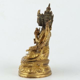 Antique Chinese Tibetan Gilt Copper Eight hands Three face Guanyin 2