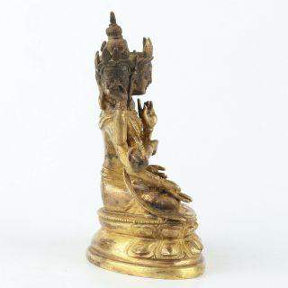 Antique Chinese Tibetan Gilt Copper Eight hands Three face Guanyin 4