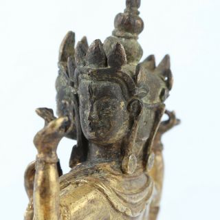 Antique Chinese Tibetan Gilt Copper Eight hands Three face Guanyin 8