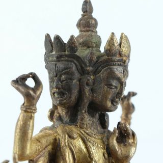 Antique Chinese Tibetan Gilt Copper Eight hands Three face Guanyin 9