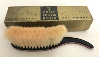 Vintage Max Factor Hollywood Face Powder Brush Black Red White Handle W/ Box