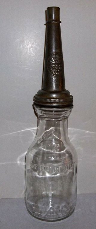 Vintage Owen - Illinois Quart Oil Bottle With Master Mfg.  Co Spout & Cap