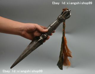 17 " Old Tibetan Buddhism Tiantie Iron Meteorite Dorje Phurba Dagger Holder Faqi