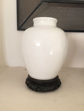 Vintage White Ornamental Chinese Porcelain Urn Jar With Hand Carved Wind Pattern