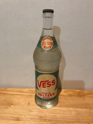 Vtg Vess Beverage Co Seltzer Soda Water Glass Bottle Paper Label Full