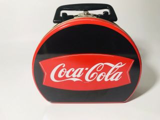 Coca Cola Tin Lunch Box Red Black Advertising With Tag Round Retro