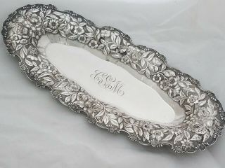 Rare Early Stieff / Baltimore Sterling 17 5/8 " Celery Tray Floral Rose Repousse
