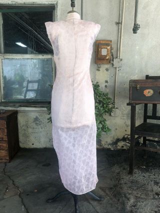 Antique 1930s Chinese Cheongsam Dress Flowers Pink Cotton Linen Qipao Vintage 11