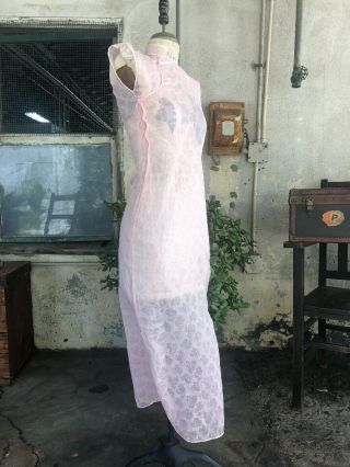 Antique 1930s Chinese Cheongsam Dress Flowers Pink Cotton Linen Qipao Vintage 5