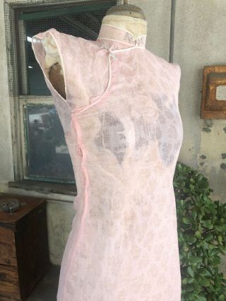 Antique 1930s Chinese Cheongsam Dress Flowers Pink Cotton Linen Qipao Vintage 7
