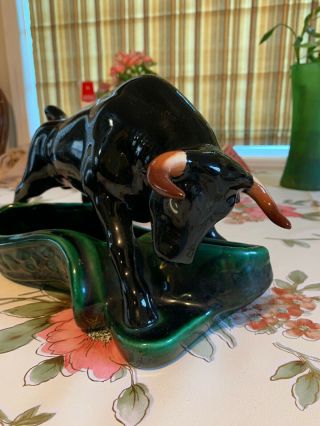 Ceramic Bull Statue Hand Painted 12by 6.  /12 In