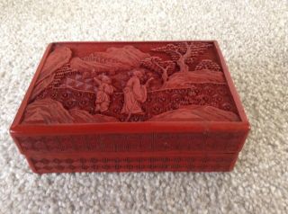 Magnificent Antique Mid 19th Century Carved Chinese Cinnabar Lacquer Box Rare