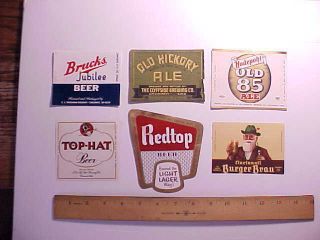 1930s - 60s Cincinnati Beer Labels 6 Different Inc.  Brucks Redtop Tophat Burger