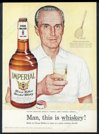 1954 Court Tennis Pierre Etchebaster Portrait Imperial Whiskey Vintage Print Ad