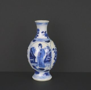 A Chinese 18th Century Kangxi Period Small Vase With Ladies,  Jade Mark To Base