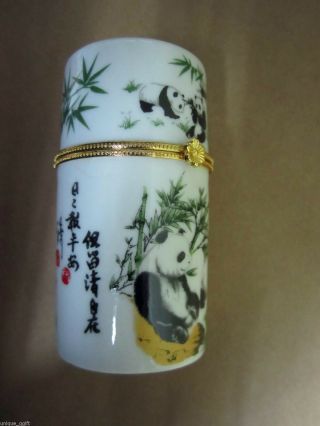 Pandas Panda Bear W/bamboo Toothpick Tooth Pick Holder Trinket Box Case Ca Un34