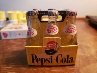 Vintage Miniature Pepsi Cola Six Pack Advertising Glass Bottles & Caps Carton