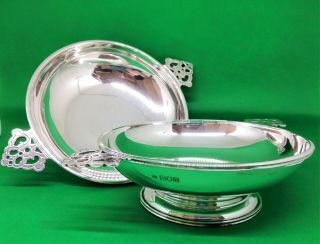 Large Antique Silver Art Deco Quaich Style Bowls London 1907