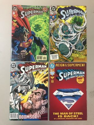 Superman: Man Of Steel 0,  18,  19,  22 Avg.  Nm 9.  4 White Pages Dc 1991