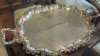 1730g Sterling Silver Heavy Carving Levels Handle Tray Colonial Style:montejo