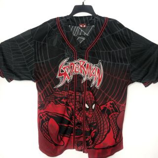 Spider - Man Mens Embroidered Polyester Marvel Button Up Short Sleeve Shirt 2xl