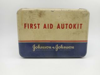 Vintage Johnson & Johnson Autokit Metal First Aid Kit With Complete Contents