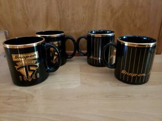 4 Vintage Snap On Mug Coffee Cup Collectible Black Gold