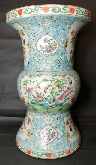 Large 19th Century Chinese Famille Rose Gu Form Porcelain Vase