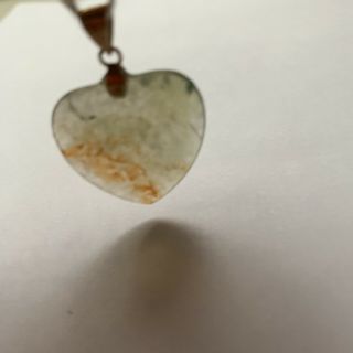 H12 Antique Jadeite Heart Pendant 14k Gold Jpn C.  1900 Ice Jade W/red&green Bloom