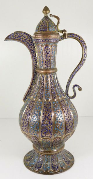 Antique Indian / Islamic Kashmiri Gilt Copper Enamel Ewer 4