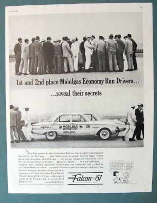 1961 Ford Falcon Car Ad Mobilgas Economy Run Drivers Reveal Secrets
