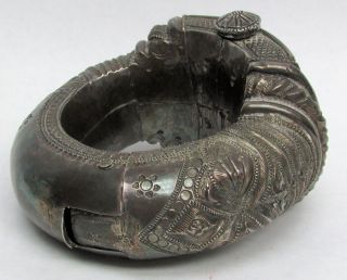 19th CENTURY INDIA SILVER ANTIQUE LARGE HEAVY ORNATE TRIBAL BRACELET ANKLET 6