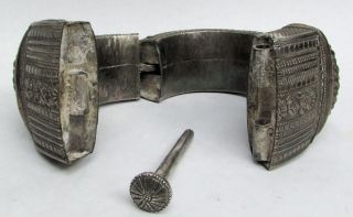 19th CENTURY INDIA SILVER ANTIQUE LARGE HEAVY ORNATE TRIBAL BRACELET ANKLET 7