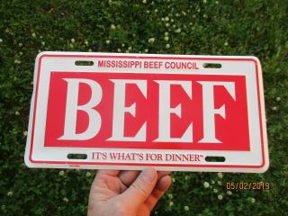 Vintage Mississippi Beef Council " Dinner " Booster Vanity License Plate Tag Sign