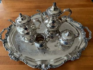 Strasbourg Silver By Gorham Tea Set With Tray Estate