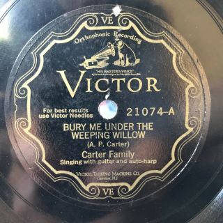 Pre - War Hillbilly 78 Carter Family On Victor 21074 Bury Me Under In V Classic