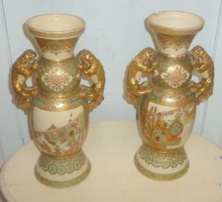 Fantastic Antique Chinese Vases Very Fine Detail 15 1/4 In Height