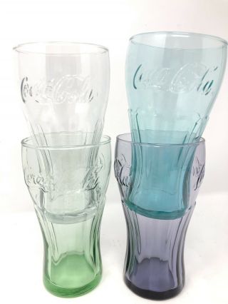 Set of 4 McDonald ' s Coca Cola Coke Blue Green Purple Clear Soda Drink Glasses 2