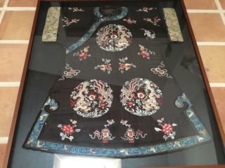 Antique Qing Chinese Silk 5 Claw Dragon Imperial Robe Museum Piece 45x40” Frame